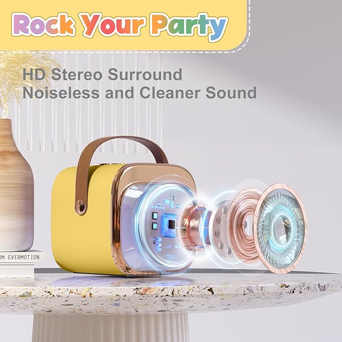 FLUESTON Mini Karaoke Machine for Kids Adults, Portable Bluetooth Speaker with 2 Wireless Microphones, Birthday Kids Gifts Toys for Girls Ages 3, 4, 5, 6, 7, 8, 9,10,11,12+ Years Old