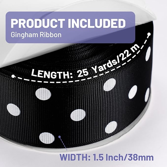 Polka Dot Grosgrain Ribbon 1.5 Inch, 25 Yards Spool Black and White Dot Craft Ribbon for Christmas Gift Wrapping DIY Crafts Hair Bows Wedding Party Decor Sewing and Home Decoration