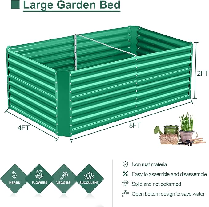 Land Guard 6×3×2 ft Galvanized Metal Raised Garden Bed, 2FT Deep Root Elevated Planter Box Steel Large Vegetable Flower Bed Kit(Green)
