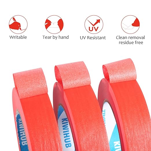 Red Painter's Tape,1 inch x 60 Yards x 10 Rolls (600 Yards Total) - Medium Adhesive Bulk Multi Pack Masking Tape for Painting,Labeling,DIY Crafting,Decoration and School Projects