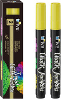 TFIVE Yellow Liquid Chalk Markers - 2 Pack Bright Colors Erasable Chalk Marker Pens, Reversible Tip, Non-Toxic, for Chalkboards, Signs, Glass, Easy to use Chalk markers TF800