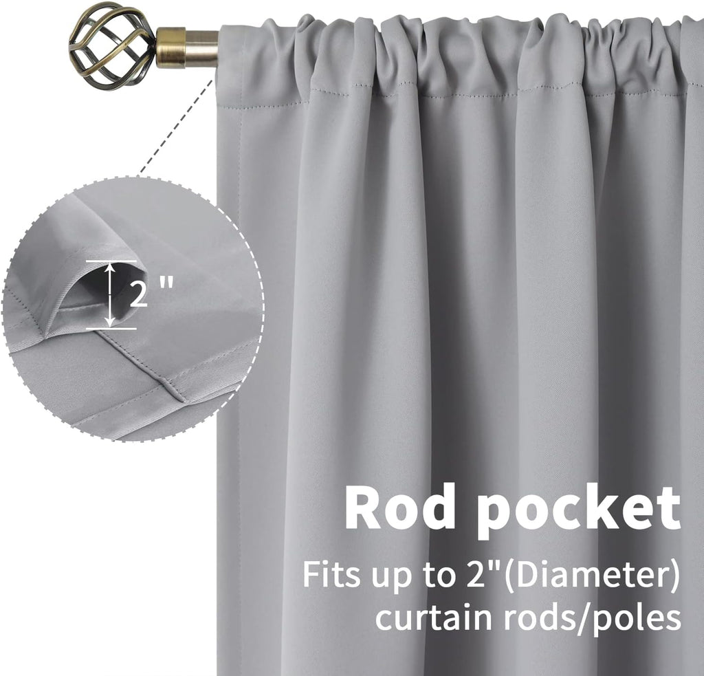 BGment Rod Pocket Room Darkening Curtains 63 Inches Long for Bedroom - Thermal Insulated Blackout Curtains for Living Room, 42 x 63 Inch, 2 Panels, Light Grey
