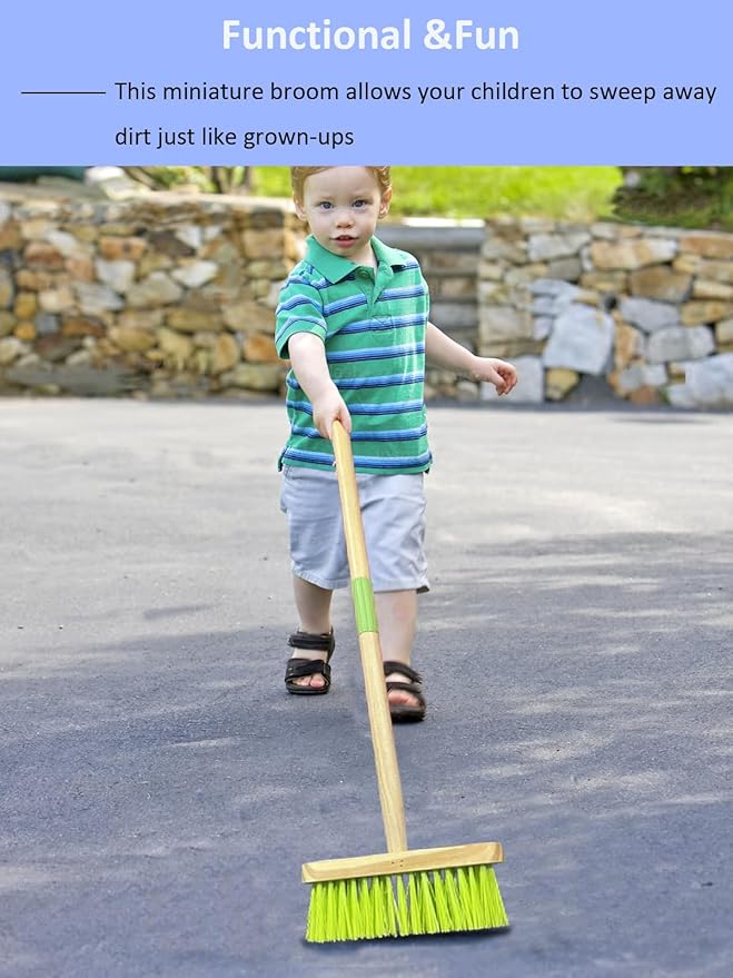 Kids Broom-Wooden Handle Small Broom for Kids Housekeeping Cleaning