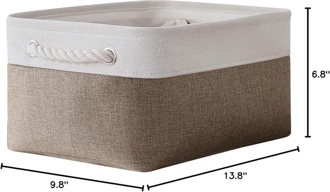 TheWarmHome Storage Basket for Shelves - 1 Pack 14x10x6.7 inch Collapsible Storage Bins Storage Boxes for Organizing for Laundry Closet Gift Cloth Nursery (Whiet & Khaki)