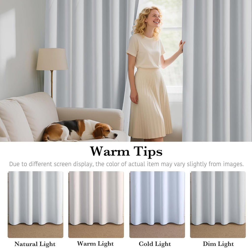 RYB HOME White Blackout Curtains for Bedroom, 100% Blackout Thermal Insulated Noise Reducing Curtains for Living Room Nursery, 42 inches Wide by 84 inches Long, 2 Panels Set