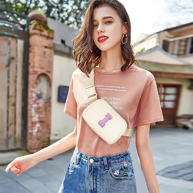 Gitus Gifts for 8 9 10 11 12 Year Old Girls Belt Bag Fanny Pack Crossbody Bags with Initial Letter Patch Cute Stuff Birthday Gifts for Teen Girls Women Personalized Trend Stuff (Ivory-I)