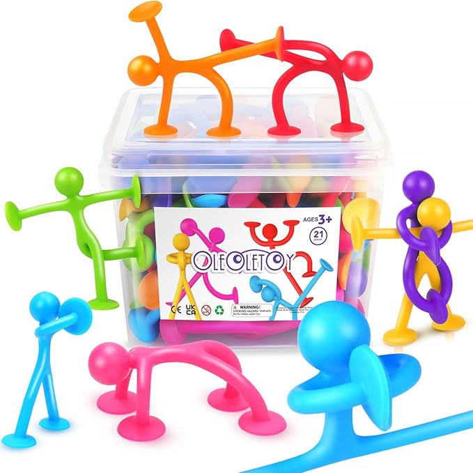 OleOletOy Suction Fidget Toys for Kids: 21 Pack Suction Cup People Toys - Fidget Toys Bulk Treasure Box Toys for Kids Autism Classroom Calm Down Corner - Prizes for School Party Favors
