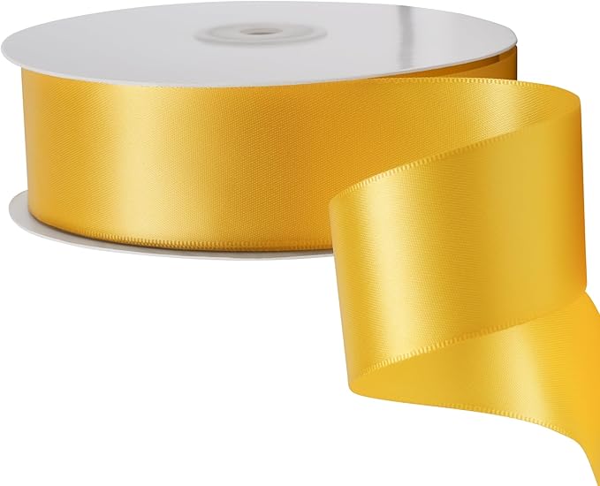 LIUYAXI Yellow Stain Ribbon, 2" X Continuous 50 Yards, Double Faced Fabric Ribbon Use for Bows Bouquet,Christmas Gift Wrapping,Floral Arrangement
