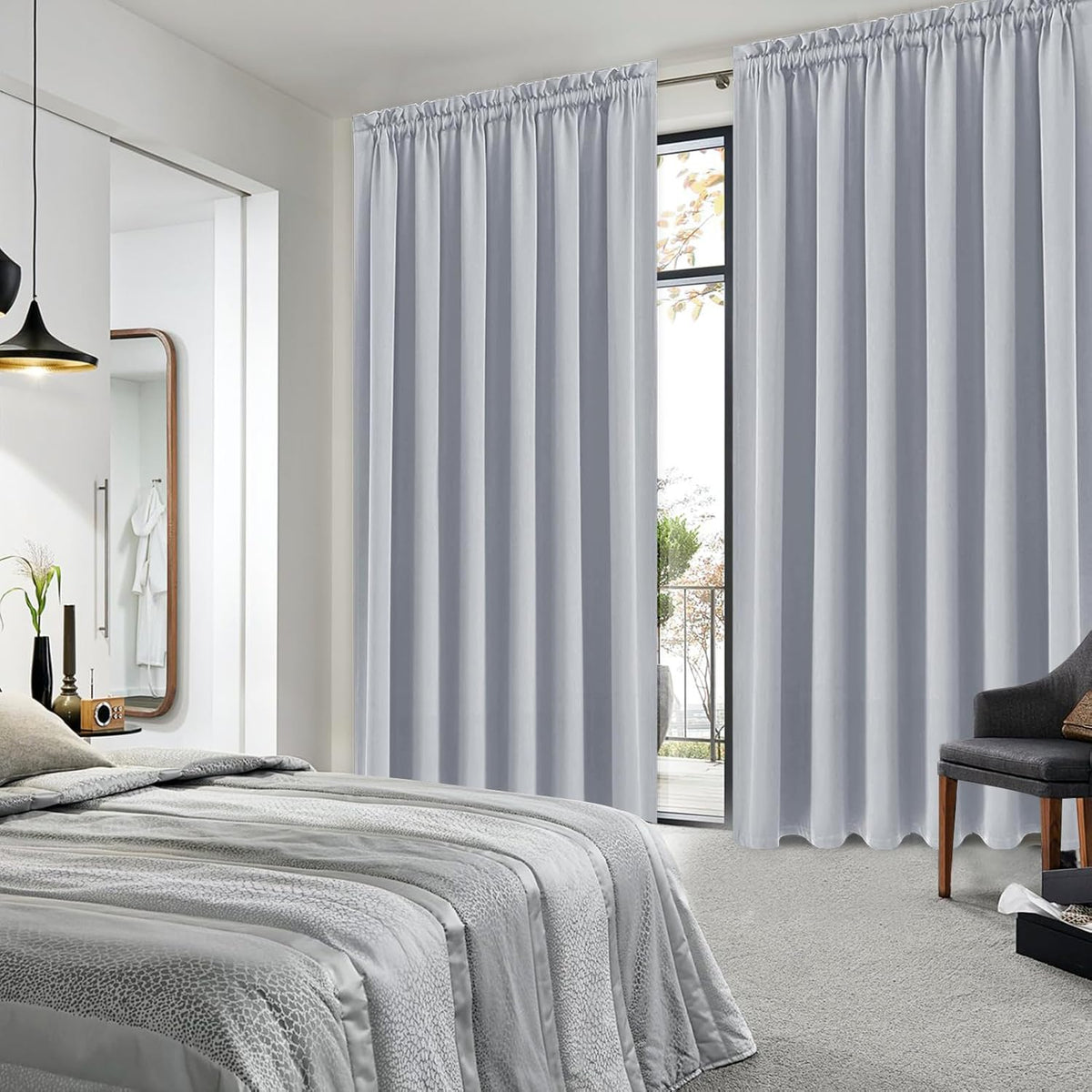 DWCN Blackout Curtains for Living Room Thermal Insulated, Energy Saving & Noise Reducing Bedroom Curtains, Silver Grey, W 70x L 84 Inch, Set of 2 Rod Pocket Curtain Panels
