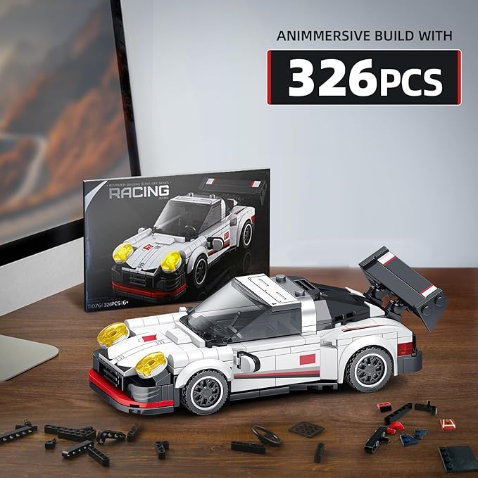 VGD Car Building Sets With Display Case, Classic Model Kits Speed Building Blocks Set, Cool Collectible Super Race Kit Birthday Gifts for Adults Sportscar Lovers Kids - 326PCS