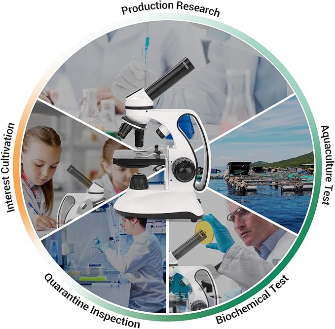 BNISE Microscope kit for Kids Adults Students, 40X-2000X Magnification, Prepared Slides Kit, Dual LED Illumination, All Glass Optics, and Cordless Capability for Children Beginner
