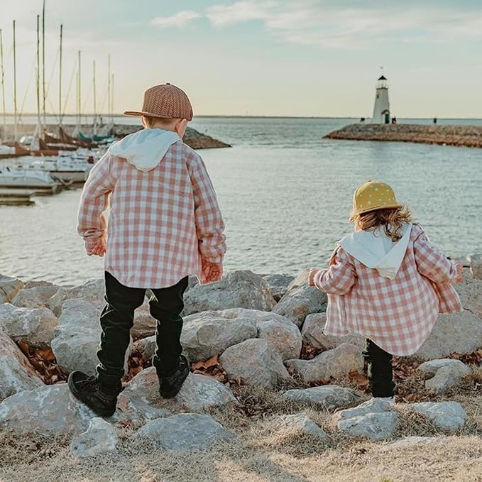 Douhoow Toddler Baby Plaid Jacket Baby Boy GIrl Flannel Hoodies Zip Up Hooded Fall Winter Outerwear Coat