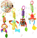 BLOOBLOOMAX Baby Soft Hanging Rattle, Car Seat Stroller Toys with Plush Animal C-Clip Ring for Infant Babies Boys and Girls 3 6 9 to 12 Months (4pcs)