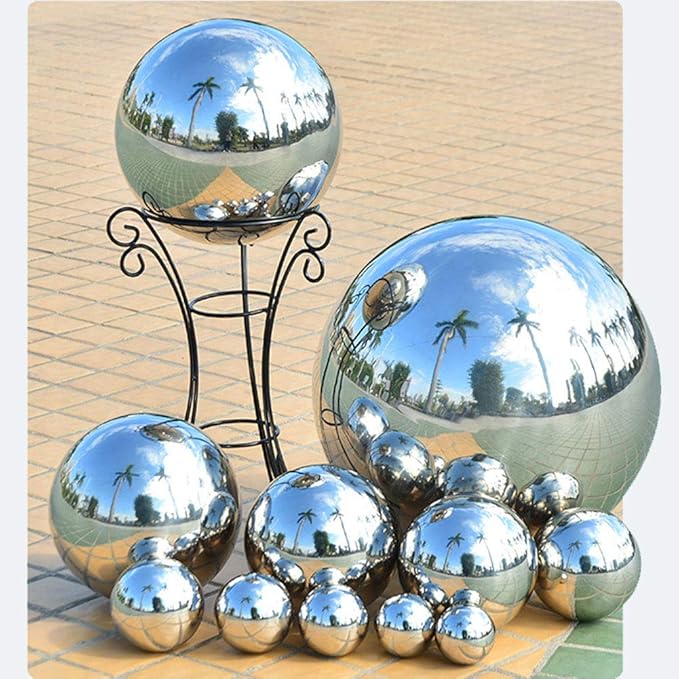 8 inch Diameter Gazing Ball,Silver Stainless Steel Polished Reflective Smooth Garden Sphere Globe Mirror,Colorful and Shiny Addition to Any Garden or Home