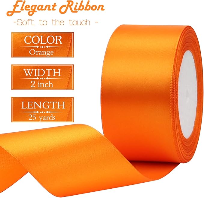 Orange Solid Satin Ribbon 2 Inch 25 Yards Solid Polyester Fabric Ribbon for Gift Wrapping Wedding Christmas Baby Shower Birthday Party Decoration Handmade Immortal Flower Craft
