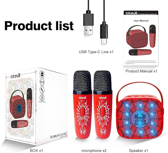 Mini Karaoke Machine for Kids Birthday Gifts 4 5 6 7 8 9 10 11 12 Year Old Girl Boy Singing Electronic Toys Bluetooth Speaker with 2 Wireless Mics Fun Voice and LED Lights Christmas Party