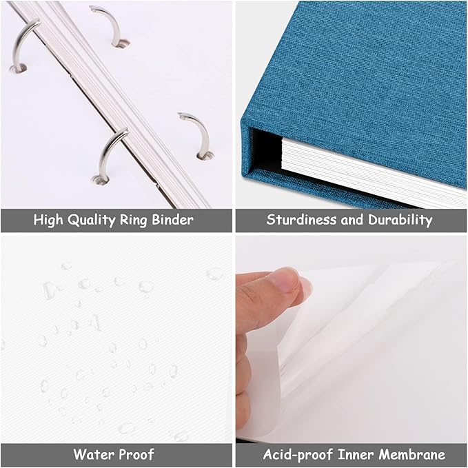 Zesthouse Photo Album Self Adhesive with Picture Display Window, 3-Ring Scrapbook Albums 60 Pages Holds 8x10 5x7 4x6 Photos, DIY Photo Book Ideal Gift for Family Wedding Baby