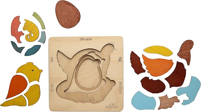 Life Cycle of A Chicken | 20 Piece Wooden Jigsaw Puzzle for Kids | for Preschool Kids, Learning Educational Toys Gifts for Boys & Girls 3+ Years