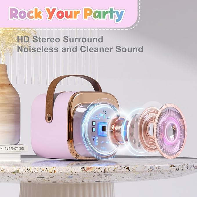 FLUESTON Mini Karaoke Machine for Kids Adults, Portable Bluetooth Speaker with 2 Wireless Microphones, Birthday Kids Gifts Toys for Girls Ages 3, 4, 5, 6, 7, 8, 9,10,11,12+ Years Old