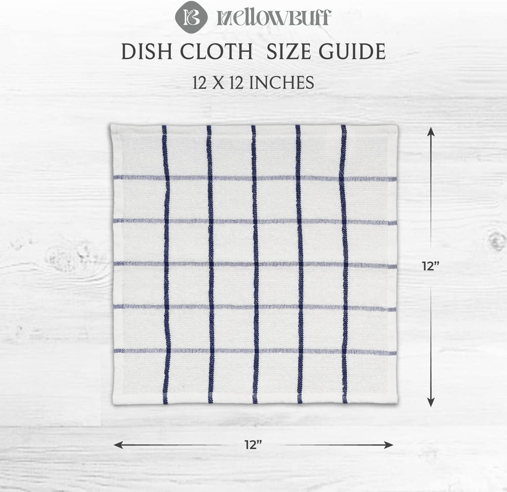 100% Cotton Terry Dish Cloth & Dish Towel, 6 Pack, Super Soft and Absorbent Kitchen Towels, Perfect for Kitchen Cleaning and Dish Washing (Navy (Solid and Check) 8 Pack)