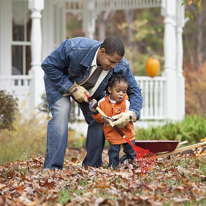 2 Pack Kids Rakes for Leaves, 28" Small Metal Toddler Rakes Garden Lawn Rake with Hardwood Handle and Soft Grip, Lightweight Child Size Yard Leaf Rake Kid Gardening Tools Set for Boys and Girls