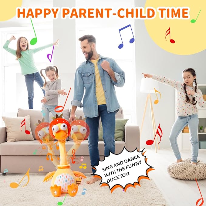 Jollybaby Plush Talking Singing Dancing Musical Strawberry Duck Toy for Toddlers 1-3 Just Like Cactus Toy, Music Mimicking Interactive Toys for Crawling Kids, Sensory Gift for Baby 0-6-12 Month