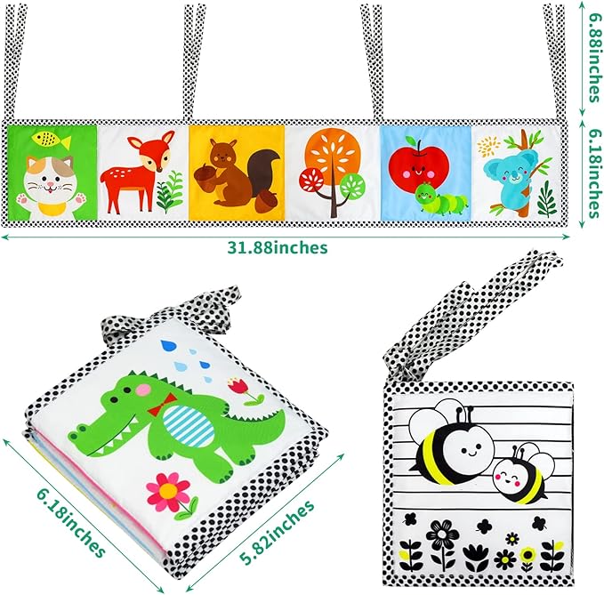 OKOOKO Black and White High Contrast Soft Baby Books 2PCS Washable Tummy Time Toy Crib Stroller Toy Montessori Sensory Toy Early Education for Newborn Baby Infant 0-6 6-12 Months