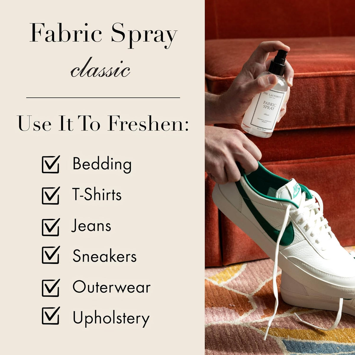 The Laundress Classic Fabric Spray, Wrinkle Release Spray, Upholstery and Linen Spray, Fabric Refresher, Clean Laundry Scent, 8 Fl Oz