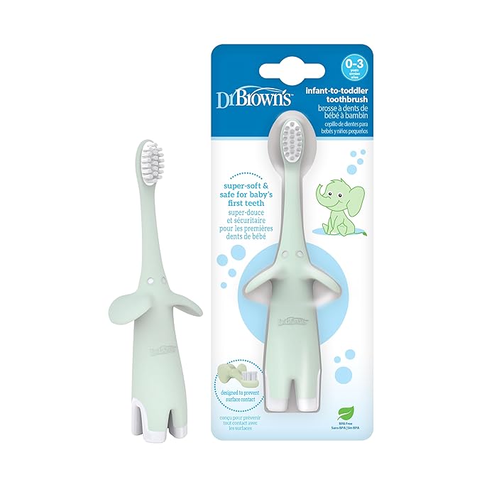Dr. Brown's Infant-to-Toddler Toothbrush, Elephant, Mint, 0-3 Years