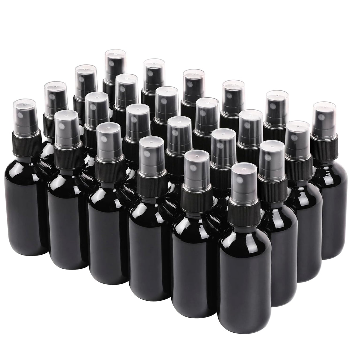Black Glass Small Spray Bottle 2 oz 24 Packs,Fine Mist Sprayer Small Clear Bottles,Refillable Containers mini spray bottles for Cleaning Solutions and Skin Care (Black 24pcs)