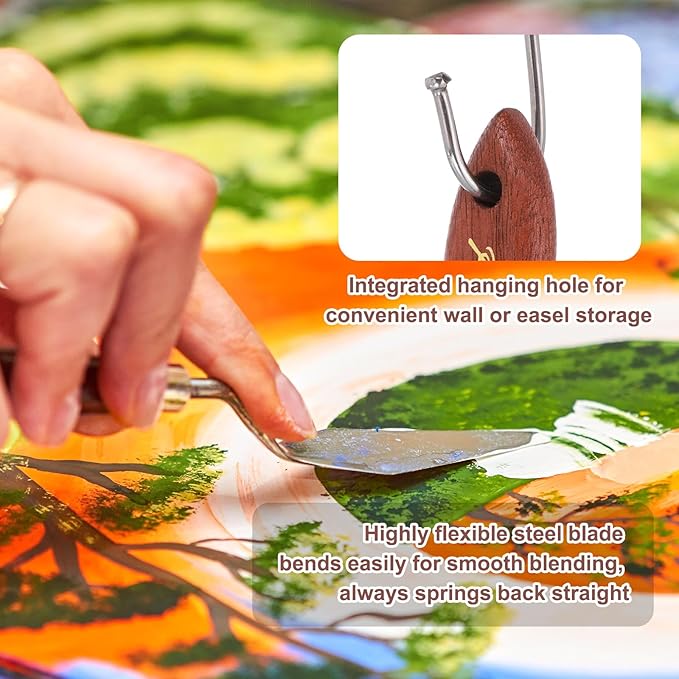 MECCANIXITY Pack of 1 Palette Knife No.18, 9.4" Long Palette Knives with Stainless Steel Flexible Spatula Pallet Knife and Wood Handle for Scraping, Mixing, Oil Acrylic Painting Canvas