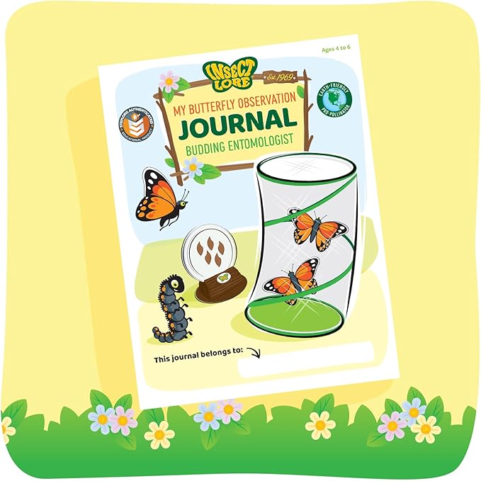 Insect Lore Butterfly Garden Kit – 10 Live Caterpillars, Habitat, STEM Journal, 2 Chrys-a-lid Holding Logs & Feeder – Grow & Release Painted Lady Butterflies – Educational Science Toy