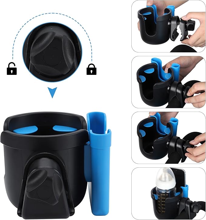 Accmor Stroller Cup Holder with Phone Holder, Bike Cup Holder, Universal Cup Holder for Uppababy Nuna Doona Strollers, 2-in-1 Cup Phone Holder for Stroller, Bike, Wheelchair, Walker, Scooter