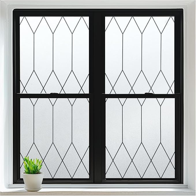 rabbitgoo Window Privacy Film for Glass Windows, Frosted Glass Cling with Decorative Moroccan Lattice, Removable Heat Control Sun Blocking Door Covering Sticker for Home Bathroom, 23.6 x 157.4 inches