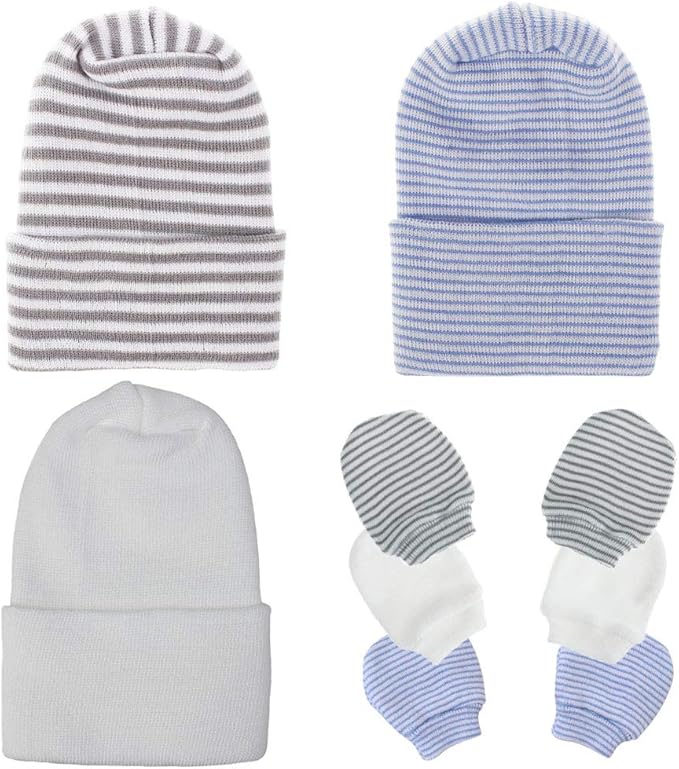 Baby Caps and Mittens Newborn Hospital Beanie Hats No Scratch Gloves Soft Babies Gift Set for Boys Girls