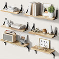 AMADA HOMEFURNISHING Wall Shelves Set of 6, Rustic Farmhouse Style, Wood Floating Shelves for Wall Decor, Bathroom & Bedroom Storage, Living Room Book Shelves, 6pcs