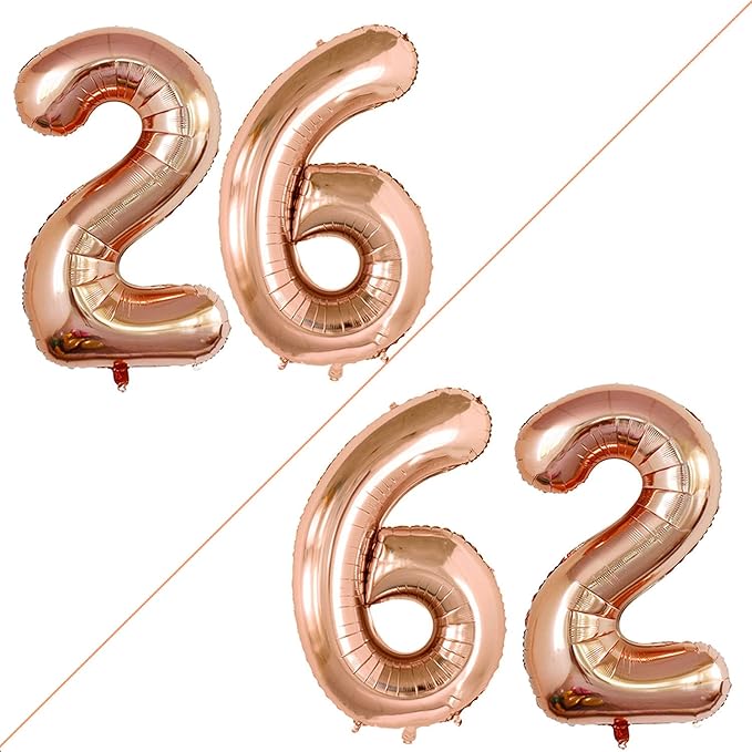 GOER Number 26 Balloons for 26th Birthday Party Decorations,42 Inch Jumbo Foil Helium 62 Balloons for 62nd Birthday Party Decoration (Champagne Gold)
