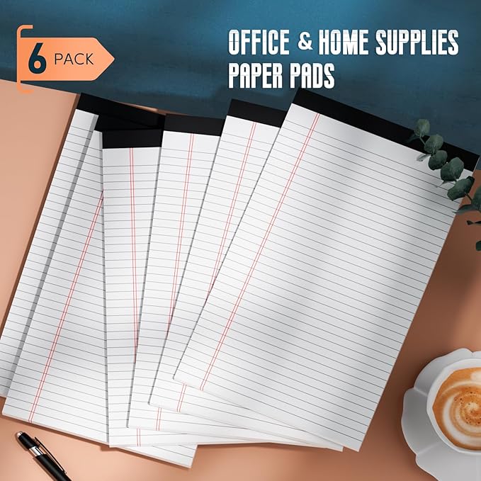 Legal Pads 8.5 x 14 Note Pads, 6 Pack Writing Pads Wide Ruled Notepads, Micro Perforated Notepad, Double-Side Printed Lined Paper Pads 30 Sheets per Notepad, White Legal Pads for Home, Office, School