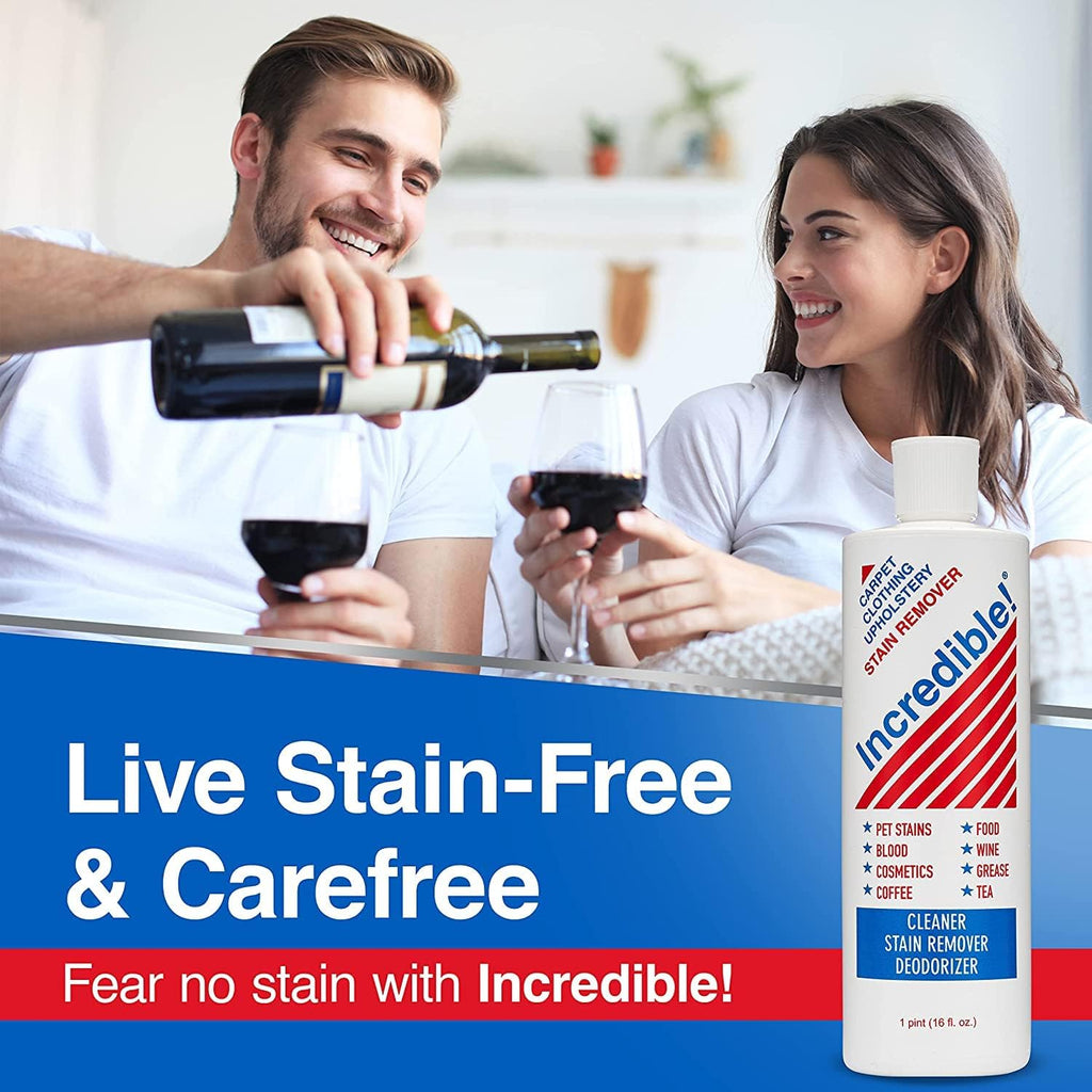 INCREDIBLE! Stain Remover - Instant Spot Remover For New and Old Stains - Blood, Red Wine, Coffee, Urine, Cosmetics, Pet Stains and Odor Eliminator - Carpets, Mattress, Laundry, 16.oz (2 Pack)