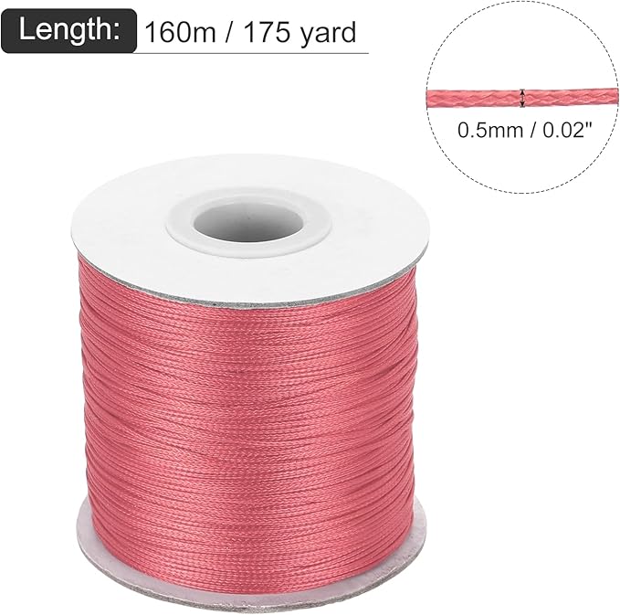 MECCANIXITY Waxed Cord 0.5mm Waxed Polyester Cord 175 Yard Wax String for Bracelet Making, Necklaces, Beading, Jewelry Making and DIY Crafts(Watermelon Red)