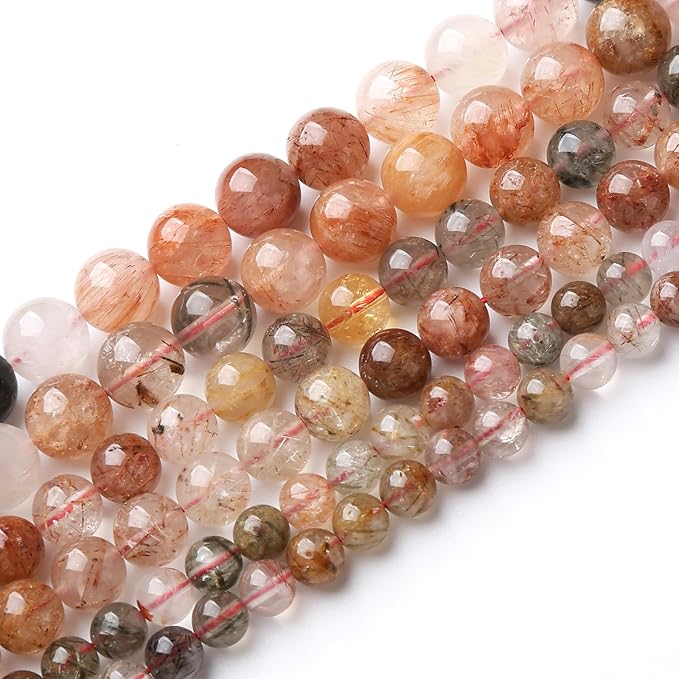 A+ Colorful Rutilated Quartz Crystal Beads Natural Stone Round Loose Beads for Jewelry Making DIY Bracelet Necklace Accessories 10mm 36pcs