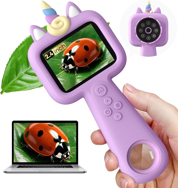 Microscope for Kids - Mini Pocket Kid's Microscope Handheld, 2.4" - 600X FHD Digital Microscope Educational Science Toys, Outdoor Toys for Kids Ages 4-8 8-12, Boys & Girls Christmas Birthday Gifts