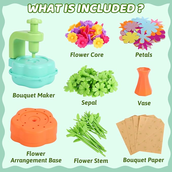 Flower Craft Kits for Kids - Arts and Crafts Activity Toys Set for Girls Ages 4-10, Birthday Gifts for 4 5 6 7 8 9 Year Old Girls, DIY Flower Making Kit for Kids, Creative Toys Gifts for Preschool