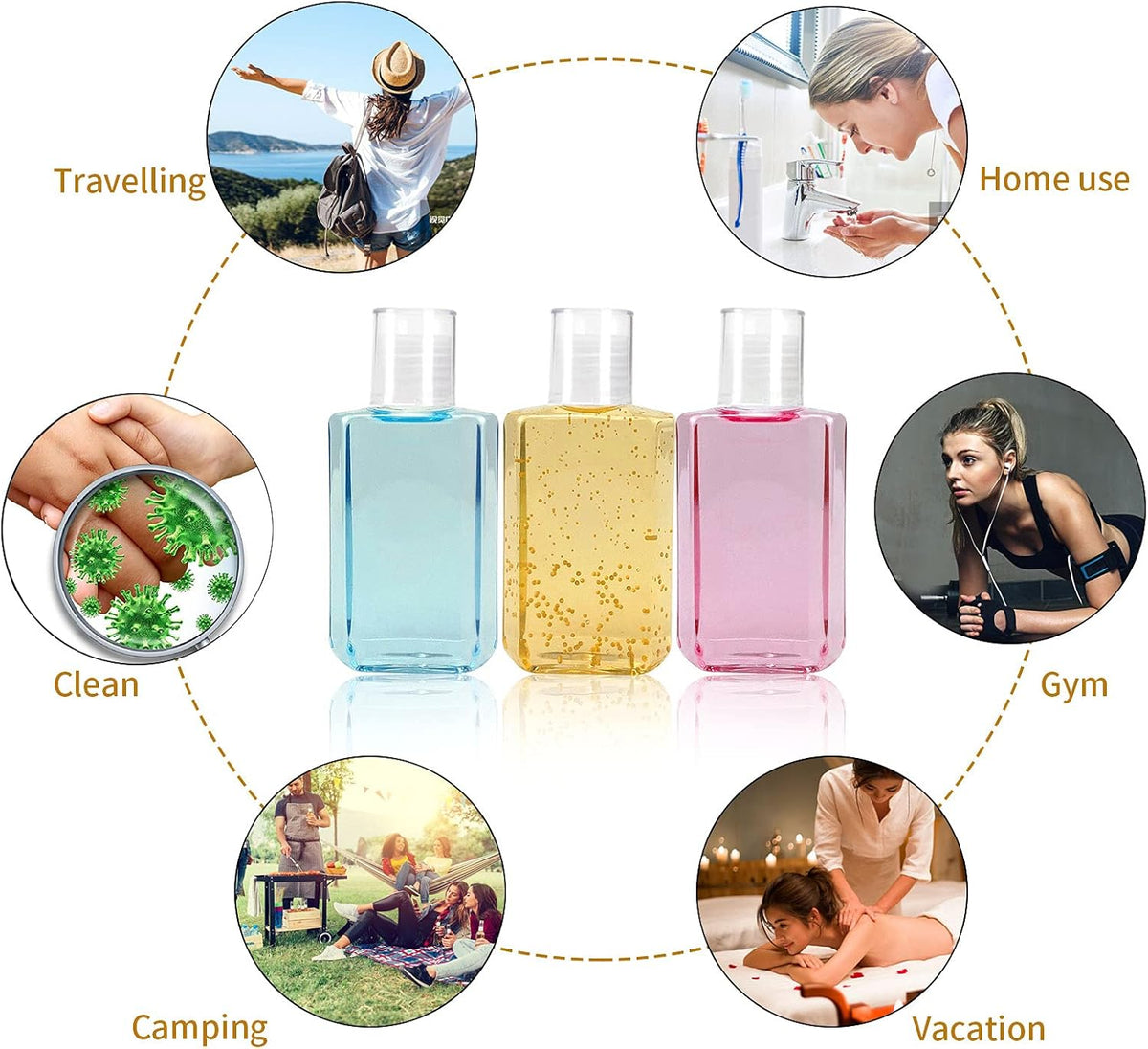 2oz Empty Hand Sanitizer Travel Size Bottles, Refillable Clear Plastic Containers with Flip Cap for Shampoo, Lotion, Cream, Baby Shower, Tolitery (100 Pack)
