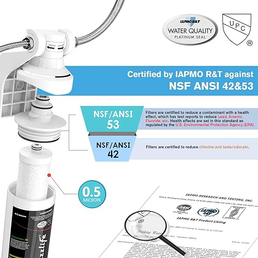 Frizzlife Under Sink Water Filter System-NSF/ANSI 53&42 Certified High Capacity Direct Connect Under Counter Drinking Water Filtration System-0.5 Micron Reduces Lead, Chlorine, Bad Taste & Odor