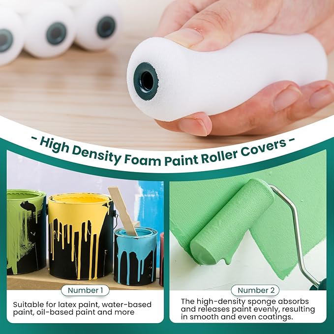 Foam Paint Roller, 28 Pack, 4 Inch Small Paint Roller Kit with High-Density Foam Paint Roller Covers, Mini Paint Rollers for Painting Walls, Home Painting Supplies