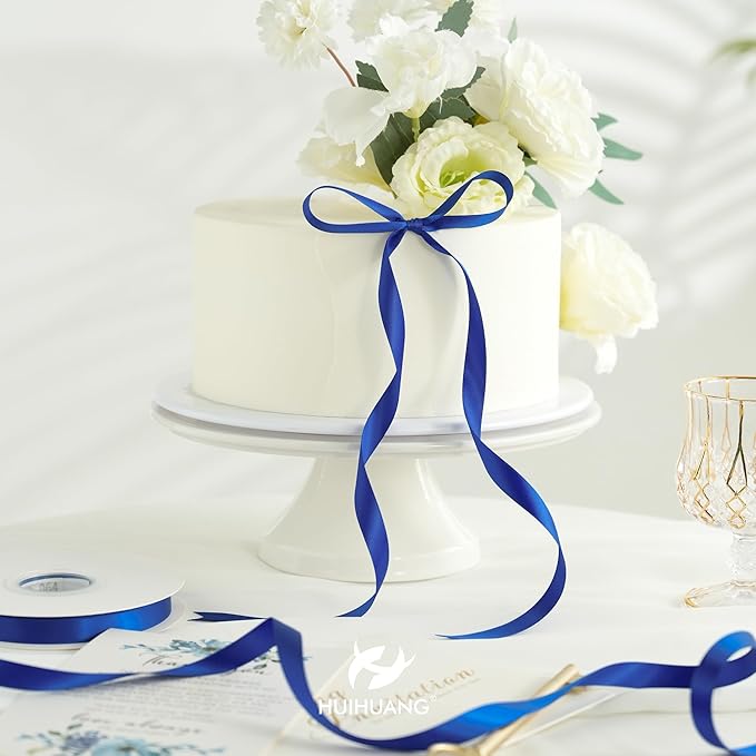 HUIHUANG Royal Blue Ribbon 1/2 inch X 50 Yards Continuous, Double-Faced Satin Ribbon for Gift Wrapping, Bows, DIY Crafts, Flower Bouquet, Independence Day Decoration