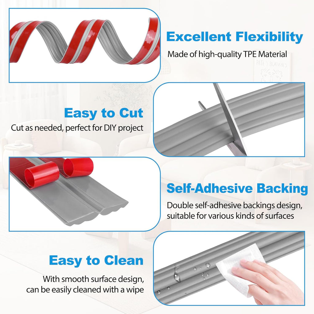 Wall Corner Protector Peel and Stick Corner Trim Molding Flexible Inside & Outside Wall Edge Guard Self Adhesive Moulding Trim for Edge Use, Gray, 1.6” W x 20’ L