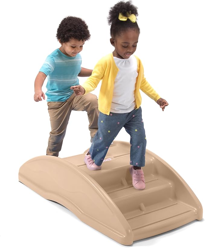 Simplay3 Two Sided Rock and Roll Teeter Totter Seesaw and Climbing Bridge, Fits up to Four Children and Kids for Rocking and Climbing - Indoor/Outdoor, Made in USA (Latte)