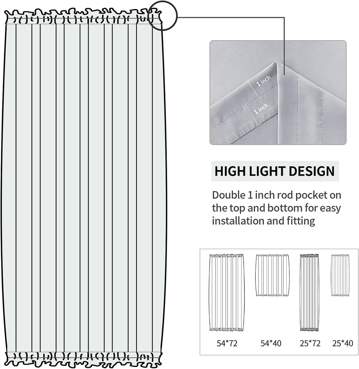 DWCN French Door Curtains – Rod Pocket Thermal Blackout Curtain for Doors with Glass Window, Kitchen and Patio Doors for Privacy, 25 X 72 Inches Long, 1 Curtain Panel with Tieback，Silver Grey